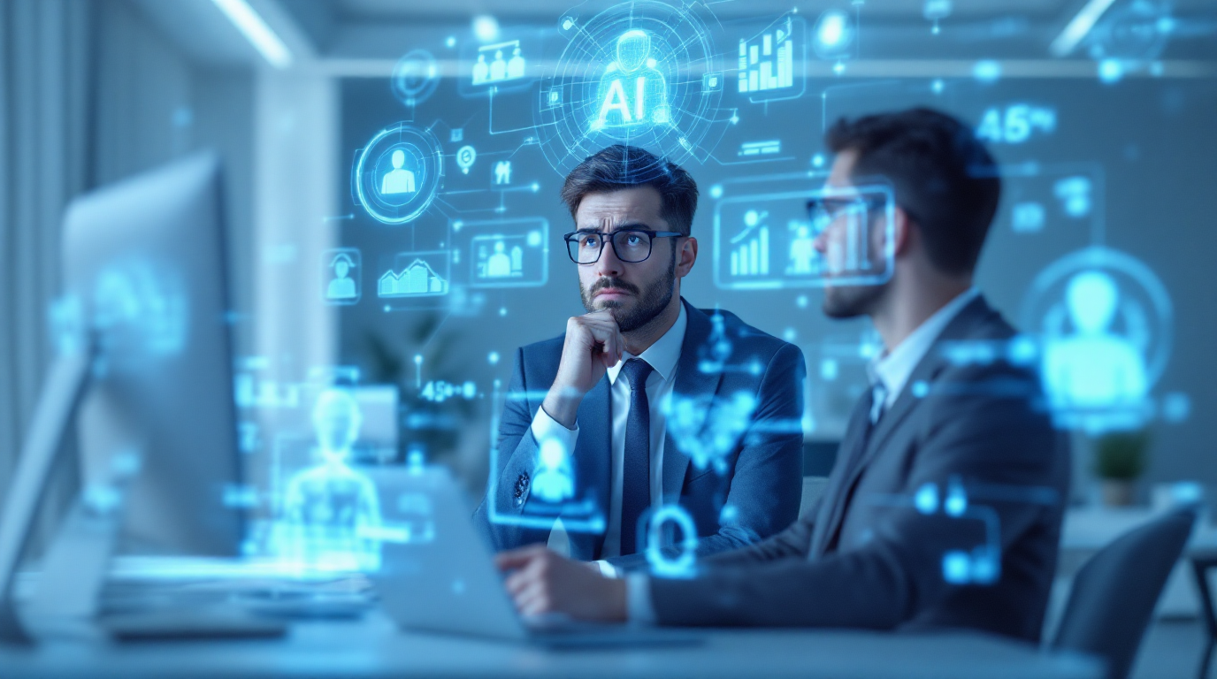 Geschäftsleute analysieren KI-Daten